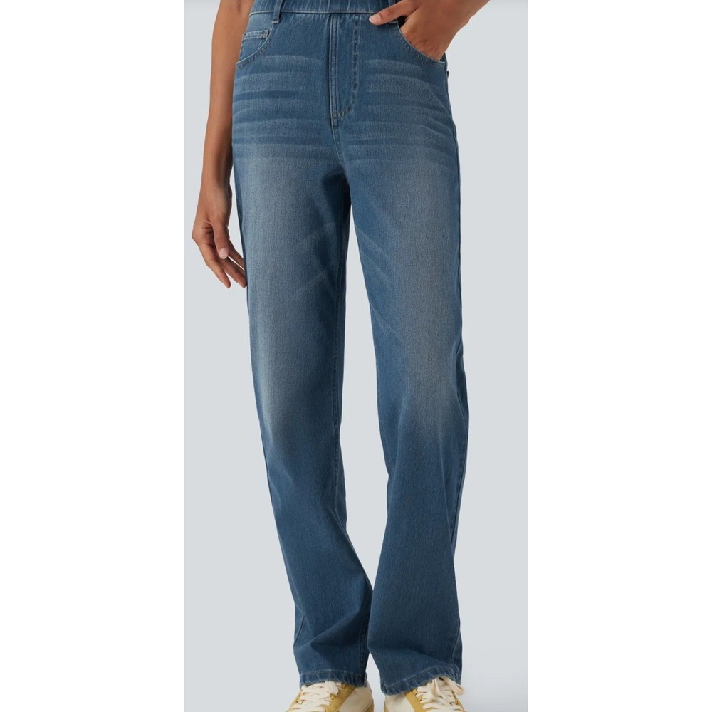 Halara Flex™ High Waisted Tummy Control Straight Leg Washed Jeans XS Regular